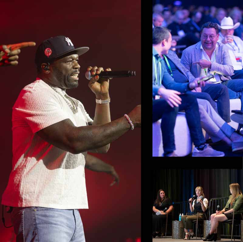 50 Cent on stage at the Pax8 Beyond 2026 Salt Lake City afterparty