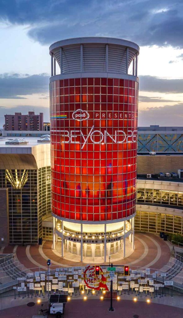 Pax8 Beyond branded tower in Salt Lake City