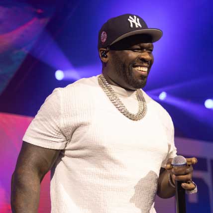 50 Cent on stage at the Pax8 Beyond 2026 Salt Lake City after party.