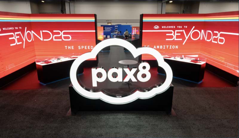 LED Pax8 logo on the event floor at Pax8 Beyond 2026 Salt Lake City